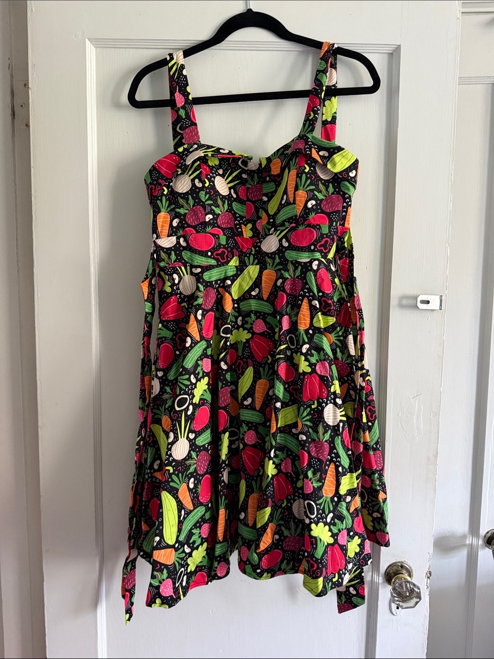 Women's Black Garden Print Sundress - Bright Floral Fruit Pattern